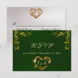 Tarjeta De Confirmación De Asistencia Ornate Frame & Heart - Emerald/Gold
