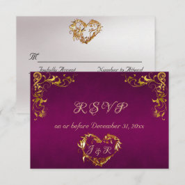 Tarjeta De Confirmación De Asistencia Ornate Frame & Heart - Purple/Gold