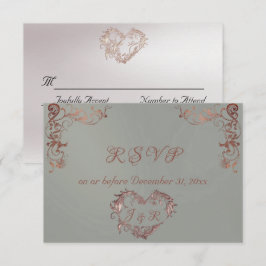 Tarjeta De Confirmación De Asistencia Ornate Frame & Heart - Sage/Rose Gold