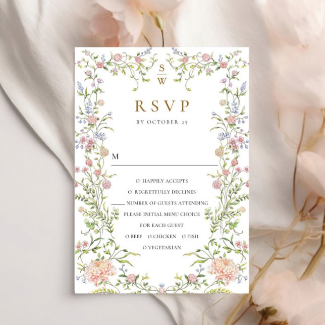 Tarjeta De Confirmación De Asistencia Ornate Grace Pastel Rubor Boda Floral (Subido por el creador)