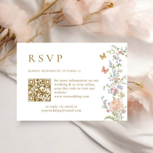 Tarjeta De Confirmación De Asistencia Ornate Grace Pastel Rubor Floral QR Boda de código