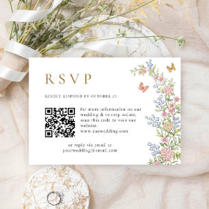 Tarjeta De Confirmación De Asistencia Ornate Grace Pastel Rubor Floral QR Boda de código