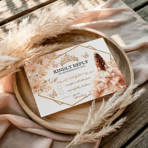 Tarjeta De Confirmación De Asistencia Oro beige princesa Quinceanera Sweet 16
