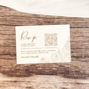 Tarjeta De Confirmación De Asistencia Oro Blanco Floral Elegante Boda