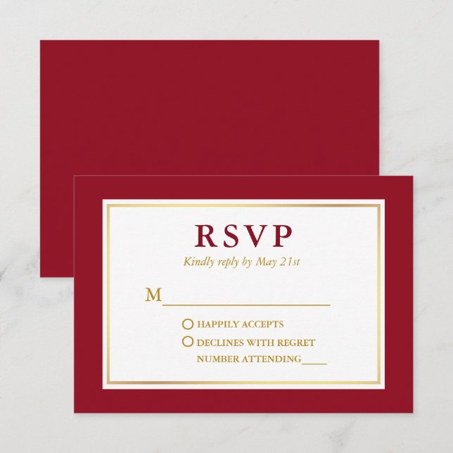 Tarjeta De Confirmación De Asistencia Oro blanco rojo elegante moderno (Anverso / Reverso)