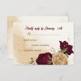 Tarjeta De Confirmación De Asistencia Oro dorado marrón verde beige