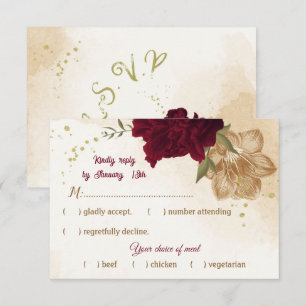 Tarjeta De Confirmación De Asistencia Oro dorado marrón verde beige