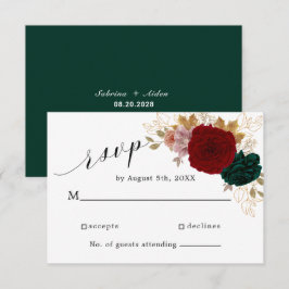 Tarjeta De Confirmación De Asistencia Oro otoñal Burgundy Emerald Greeny Floral