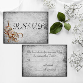 Tarjeta De Confirmación De Asistencia Oro quemado en Boda gris antiguo