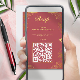 Tarjeta De Confirmación De Asistencia Oro Rojo Moderno 50 Fabuloso Código QR de cumpleañ