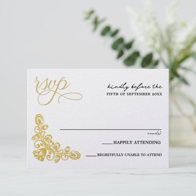 Tarjeta De Confirmación De Asistencia Oro vintage (Anverso de pie)