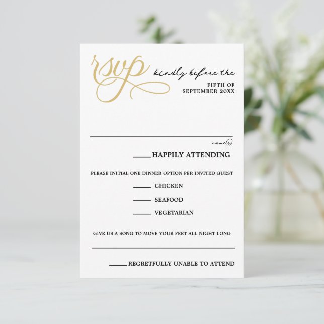 Tarjeta De Confirmación De Asistencia Oro vintage (Anverso de pie)