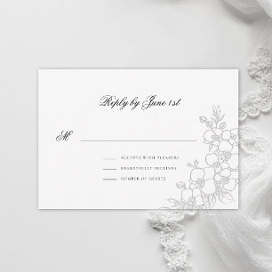 Tarjeta De Confirmación De Asistencia Orquídea Elevada Blanca Formal Boda Tradicional