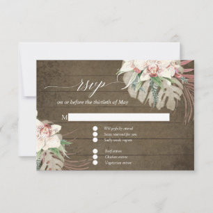 Tarjeta De Confirmación De Asistencia Orquídea Tropical Blanca Rústica Floral Foliage RS