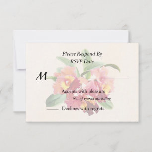 Tarjeta De Confirmación De Asistencia Orquídeas Cattleya de melocotón y carmesí