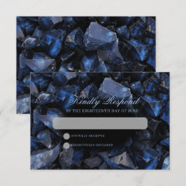 Tarjeta De Confirmación De Asistencia Oscuro Blue Boho Crystals Black Boda