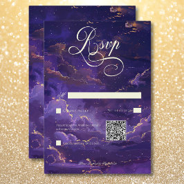 Tarjeta De Confirmación De Asistencia Oscuro Moody Purple & Gold Moonlit Clouds QR Code
