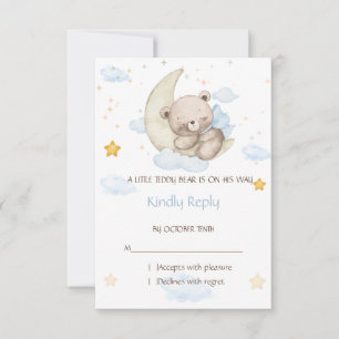 Tarjeta De Confirmación De Asistencia Osito de acuarela sobre la luna Baby Shower