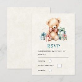 Tarjeta De Confirmación De Asistencia Oso de peluche con regalo de Navidad