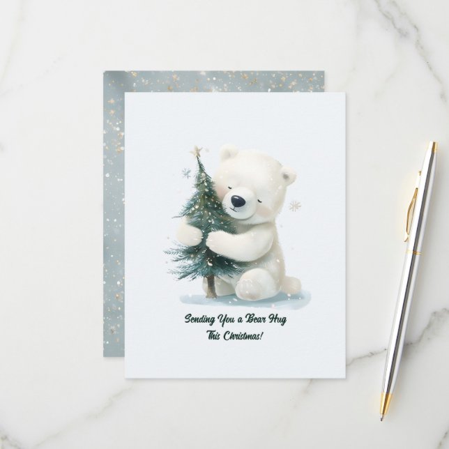 Tarjeta De Confirmación De Asistencia Oso Polar Adorable Abrazando árbol de Navidad, lin (Anverso/Reverso In Situ)