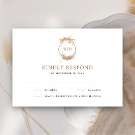 Tarjeta De Confirmación De Asistencia Otoño Boda del Monograma de Flor Silvestre