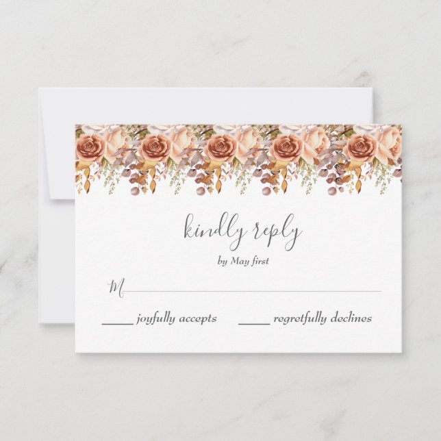 Tarjeta De Confirmación De Asistencia Otoño deja al país ruso Boho Boda (Anverso)