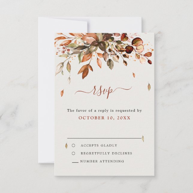 Tarjeta De Confirmación De Asistencia Otoño deja al país ruso Boho Boda (Anverso)