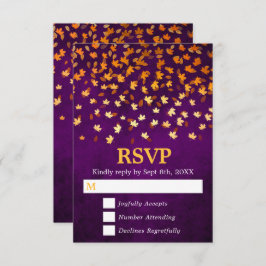 Tarjeta De Confirmación De Asistencia Otoño deja Boda de oro y morado