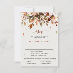 Tarjeta De Confirmación De Asistencia Otoño deja matrimonio rústico por campo