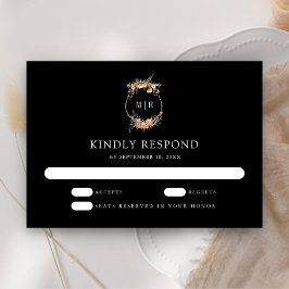 Tarjeta De Confirmación De Asistencia Otoño Escudo de Flor Silvestre Boda Negro