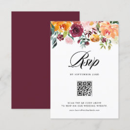 Tarjeta De Confirmación De Asistencia Otoño florece Garland Fall Wedding QR Code