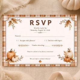 Tarjeta De Confirmación De Asistencia Otoño Plaid Calabaza Bridal Shower Rústico 