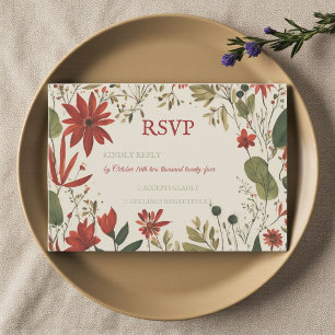 Tarjeta De Confirmación De Asistencia Otoño Rústico Sage Green & Burgundy Red Floral