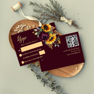 Tarjeta De Confirmación De Asistencia Otoño verano boda burgundy girasoles