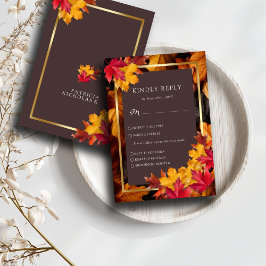 Tarjeta De Confirmación De Asistencia Otoño Woody Brown y Elegante Boda del marco dorado