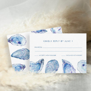 Tarjeta De Confirmación De Asistencia Oyster Boda Blue Watercolor