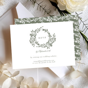 Tarjeta De Confirmación De Asistencia Página web del Boda Clásico Verde Wreath White y S