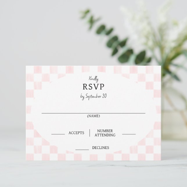 Tarjeta De Confirmación De Asistencia Painted Pink Checkerboard Pattern Wedding (Anverso de pie)