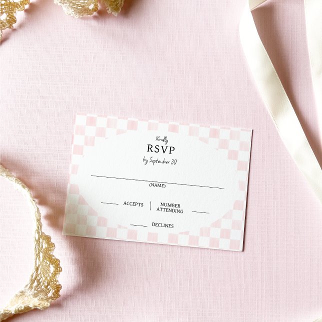 Tarjeta De Confirmación De Asistencia Painted Pink Checkerboard Pattern Wedding (Subido por el creador)