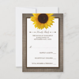 Tarjeta De Confirmación De Asistencia País Rústico Girasol y Boda Burlap
