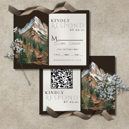 Tarjeta De Confirmación De Asistencia Paisaje montañoso rústico acuarela boda QR