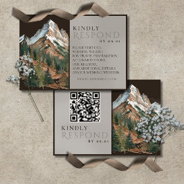 Tarjeta De Confirmación De Asistencia Paisaje Montañoso Rústico Acuarela Boda QR