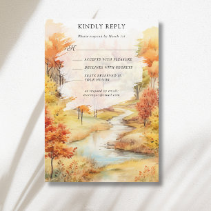 Tarjeta De Confirmación De Asistencia Paisaje Río Bosque Otoño Rojo Boda de Otoño