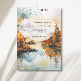 Tarjeta De Confirmación De Asistencia Paisaje Rústico Montaña Lago Boda de Otoño
