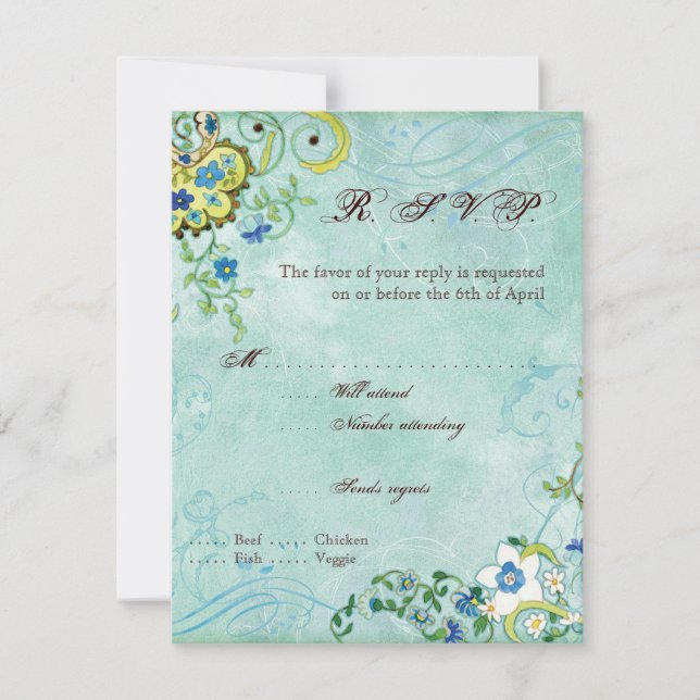 Tarjeta De Confirmación De Asistencia Paisley Modern Floral Flourin Swirl Boda (Anverso)