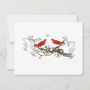 Tarjeta De Confirmación De Asistencia Pájaros de Amor Vintage Flores Blancas Rama Boda