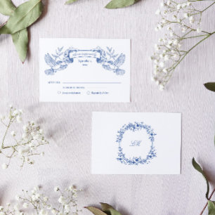 Tarjeta De Confirmación De Asistencia Pájaros de toile azul Boda