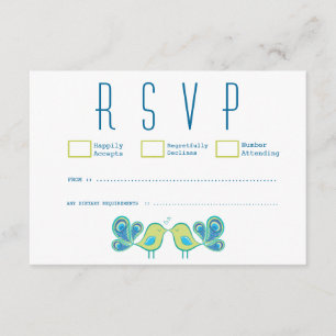 Tarjeta De Confirmación De Asistencia Pájaros lindos del amor del pavo real que casan