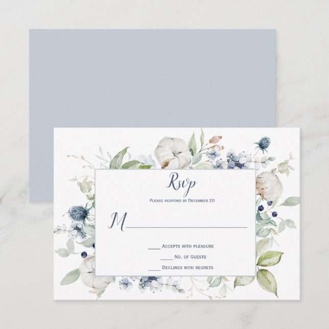 Tarjeta De Confirmación De Asistencia Pale Dusty Blue Sage Green Floral (Anverso / Reverso)