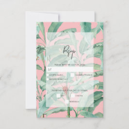 Tarjeta De Confirmación De Asistencia Palm de plátano tropical rosa deja Boda